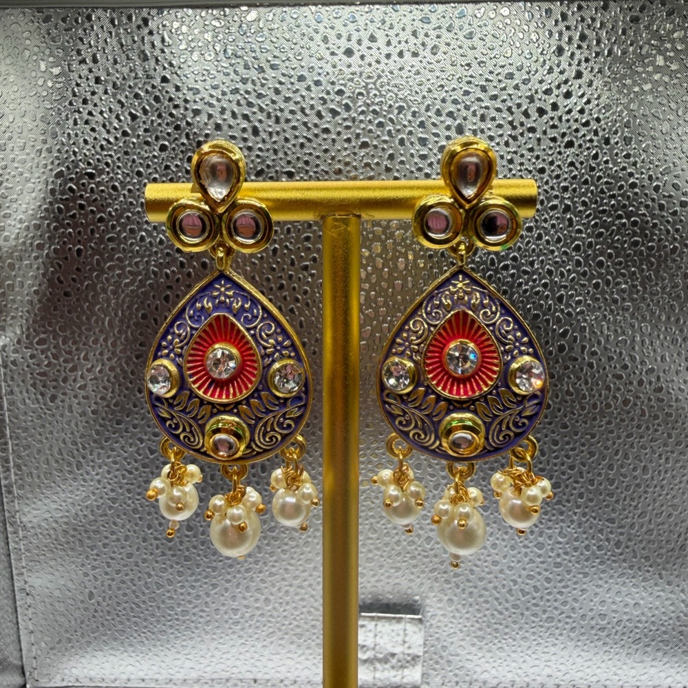 Elegant Gold and Purple Earrings with Pearl Accents